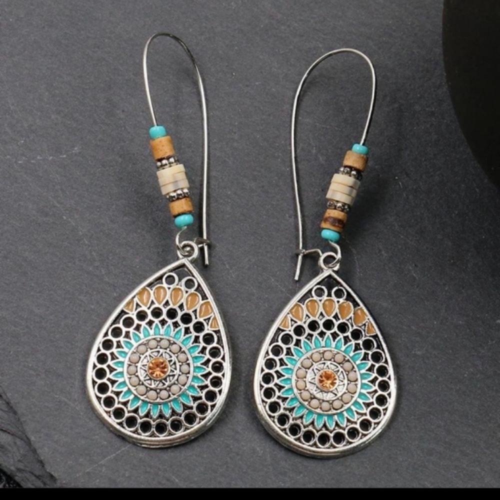 Boho Drop Turquoise Earrings - Picture 1 of 2